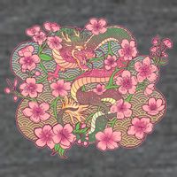 Vintage Springtime Cherry Blossom Sakura Flowers Dragon Kids T-Shirt