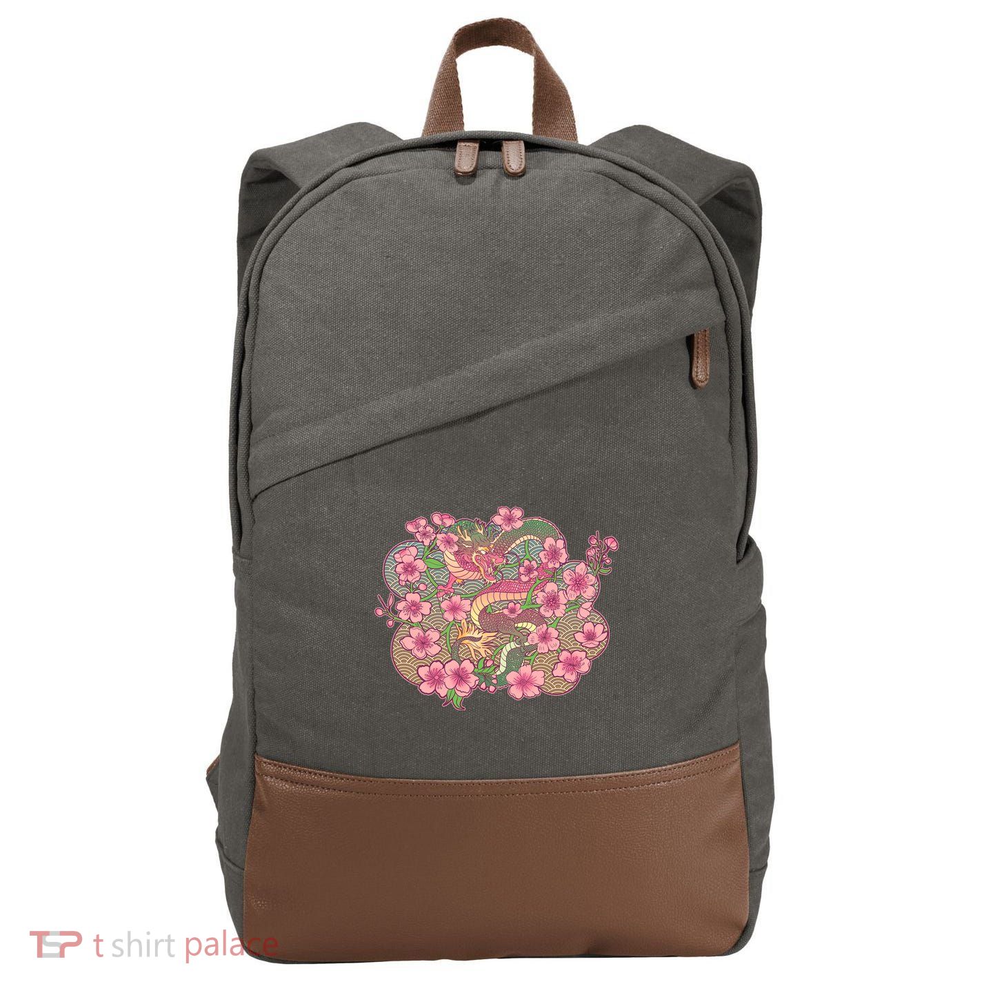 Vintage Springtime Cherry Blossom Sakura Flowers Dragon Cotton Canvas Backpack