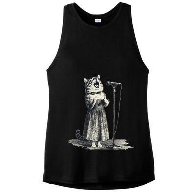 Vintage Singing Cat Microphone Retro Illustration Ladies PosiCharge Tri-Blend Wicking Tank