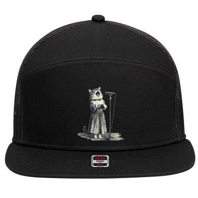Vintage Singing Cat Microphone Retro Illustration 7 Panel Mesh Trucker Snapback Hat