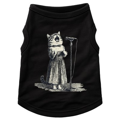 Vintage Singing Cat Microphone Retro Illustration Doggie Tank
