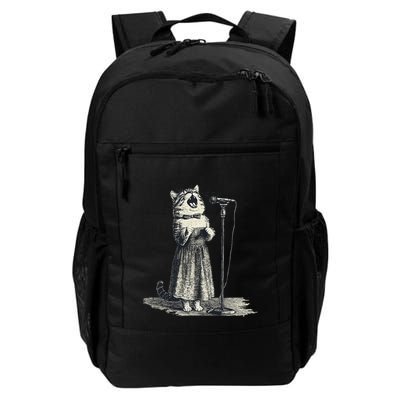 Vintage Singing Cat Microphone Retro Illustration Backpack