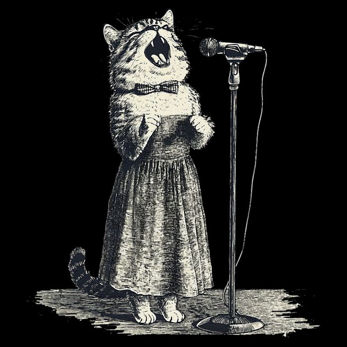 Vintage Singing Cat Microphone Retro Illustration Backpack