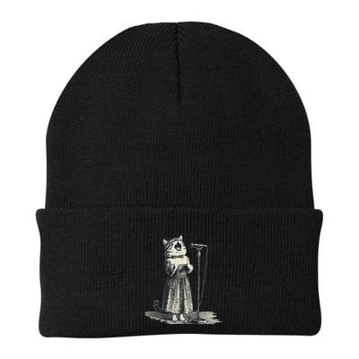 Vintage Singing Cat Microphone Retro Illustration Beanie