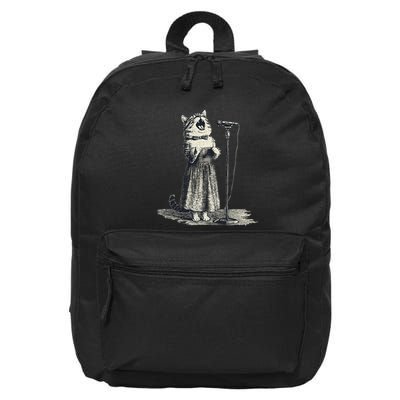Vintage Singing Cat Microphone Retro Illustration 16 in Basic Backpack