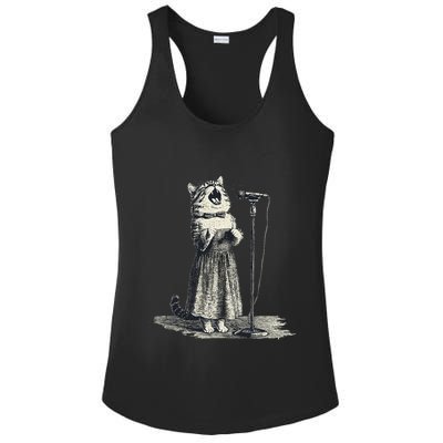 Vintage Singing Cat Microphone Retro Illustration Ladies PosiCharge Competitor Racerback Tank