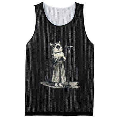 Vintage Singing Cat Microphone Retro Illustration Mesh Reversible Basketball Jersey Tank