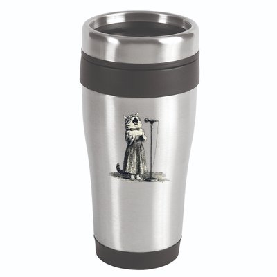 Vintage Singing Cat Microphone Retro Illustration 16oz Travel Tumbler