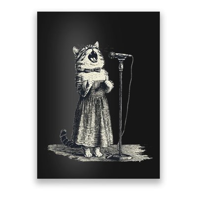 Vintage Singing Cat Microphone Retro Illustration Poster