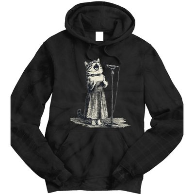 Vintage Singing Cat Microphone Retro Illustration Tie Dye Hoodie