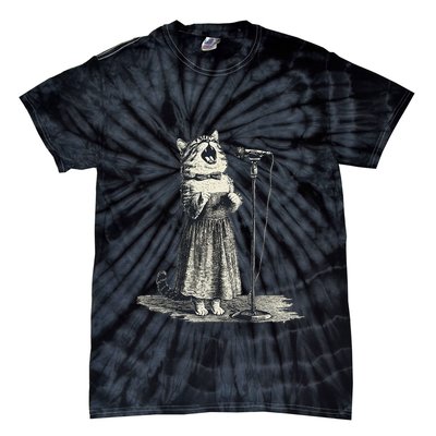 Vintage Singing Cat Microphone Retro Illustration Tie-Dye T-Shirt