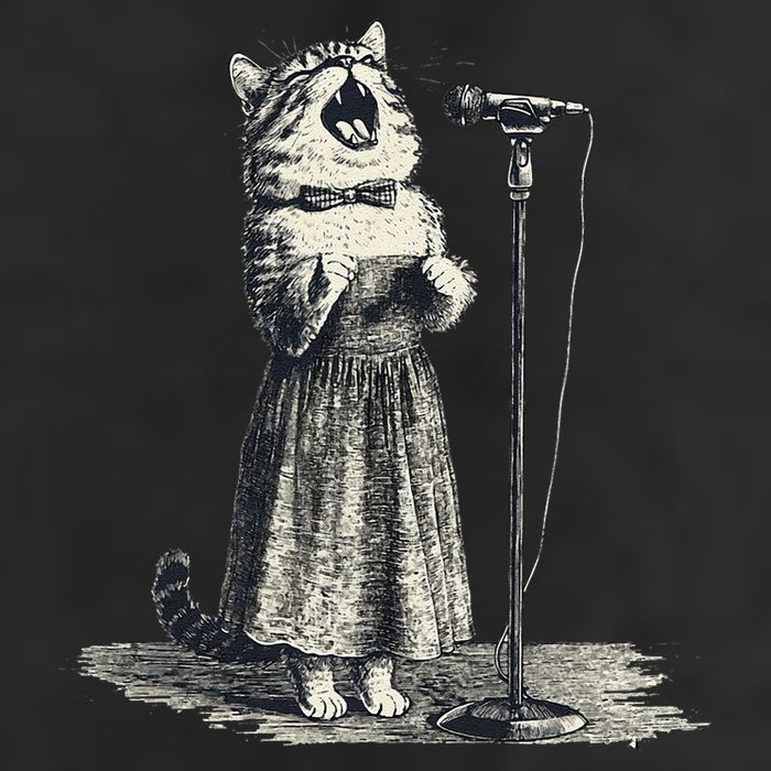 Vintage Singing Cat Microphone Retro Illustration Hat