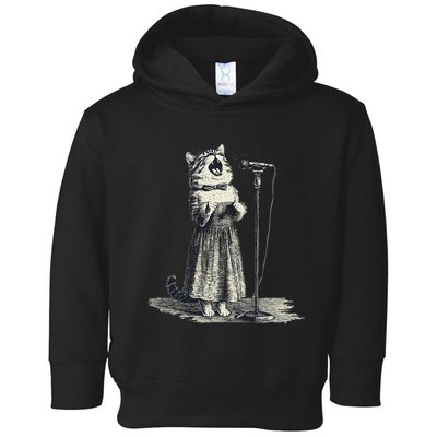 Vintage Singing Cat Microphone Retro Illustration Toddler Hoodie