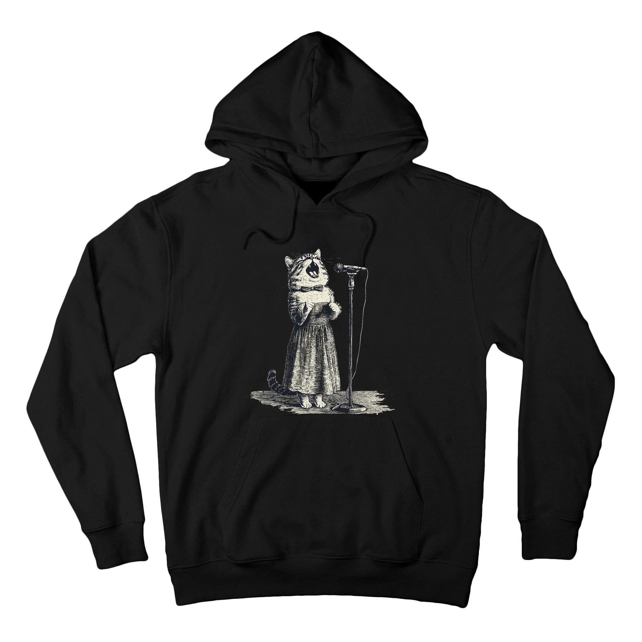 Vintage Singing Cat Microphone Retro Illustration Tall Hoodie