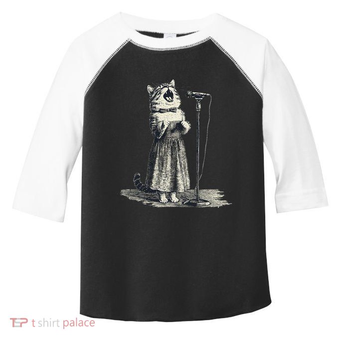 Vintage Singing Cat Microphone Retro Illustration Toddler Fine Jersey T-Shirt