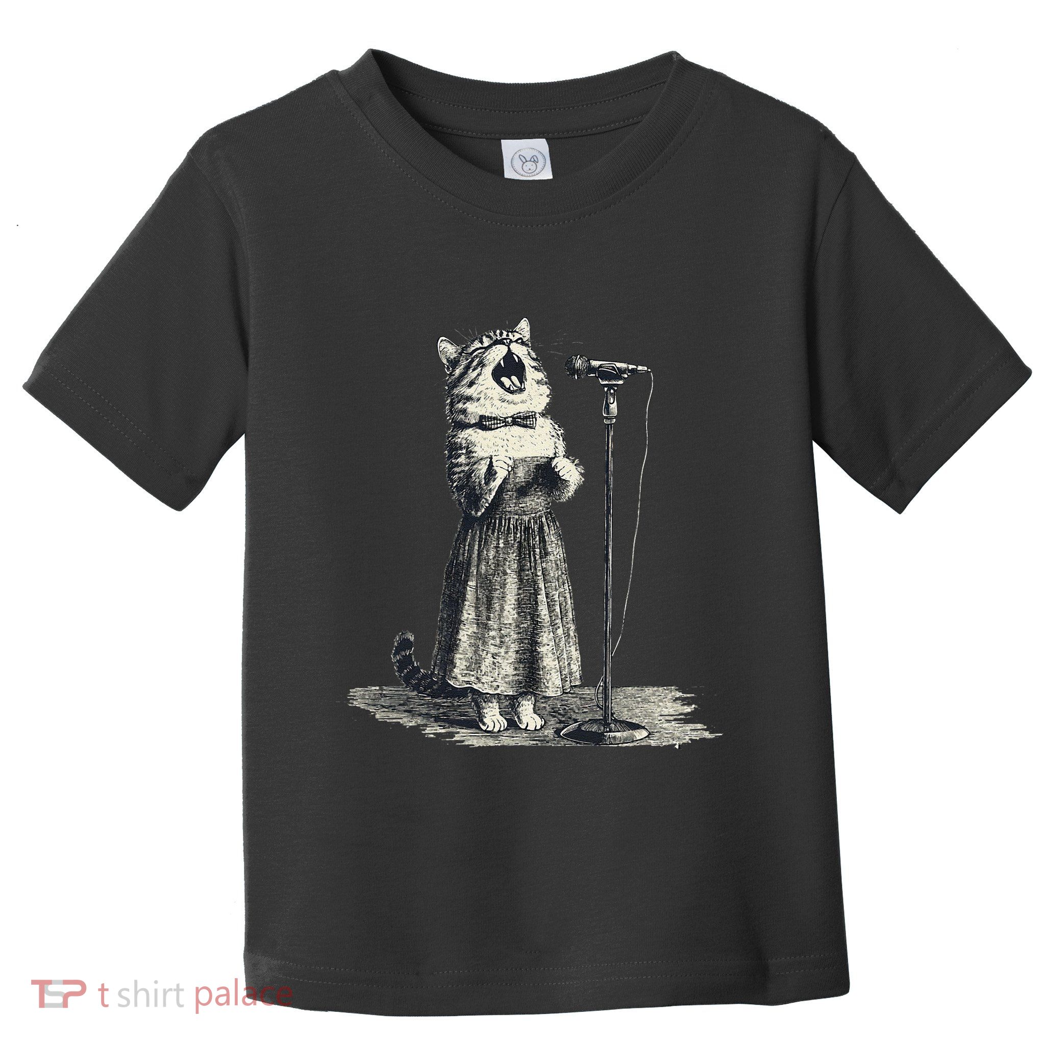 Vintage Singing Cat Microphone Retro Illustration Toddler T-Shirt