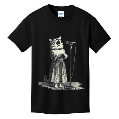 Vintage Singing Cat Microphone Retro Illustration Kids T-Shirt