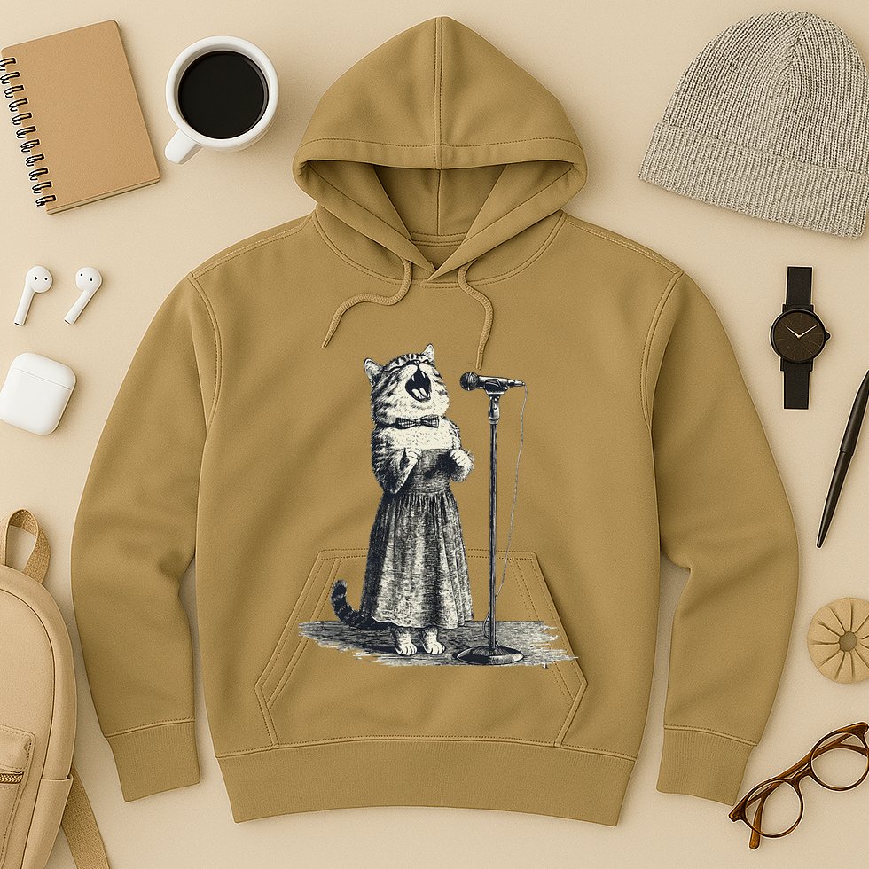 Vintage Singing Cat Microphone Retro Illustration Hoodie