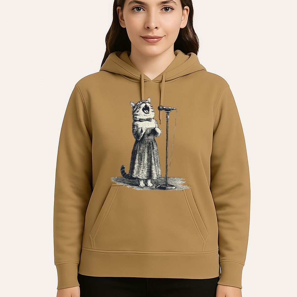Vintage Singing Cat Microphone Retro Illustration Hoodie