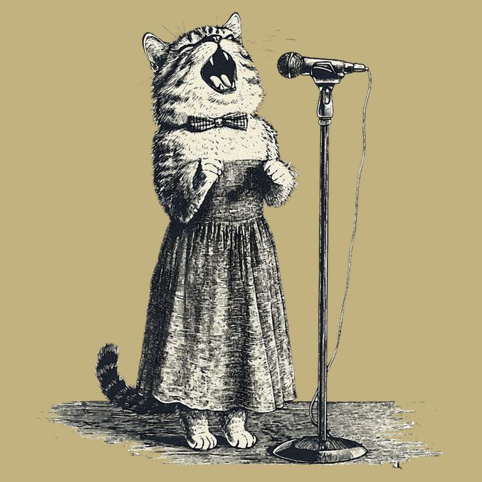 Vintage Singing Cat Microphone Retro Illustration Hoodie