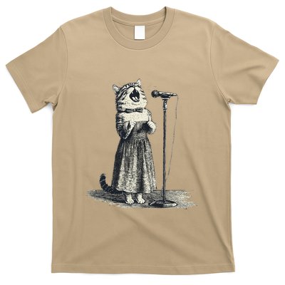 Vintage Singing Cat Microphone Retro Illustration T-Shirt