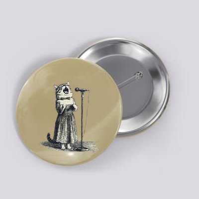 Vintage Singing Cat Microphone Retro Illustration Button