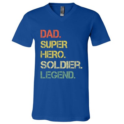 Vintage Style Dad Hero Soldier Legend Father's Day Gift V-Neck T-Shirt