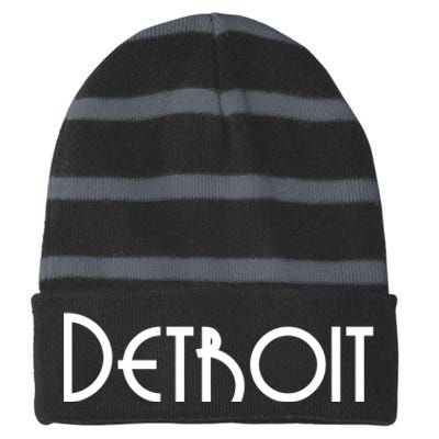 Vintage Style Detroit Logo Striped Beanie with Solid Band