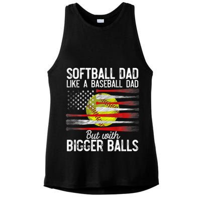 Vintage Softball Dad Like A Baseball Dad US Flag Fathers Day Ladies PosiCharge Tri-Blend Wicking Tank