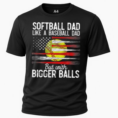 Vintage Softball Dad Like A Baseball Dad US Flag Fathers Day Cooling Performance Crew T-Shirt
