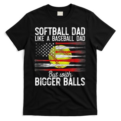 Vintage Softball Dad Like A Baseball Dad US Flag Fathers Day T-Shirt