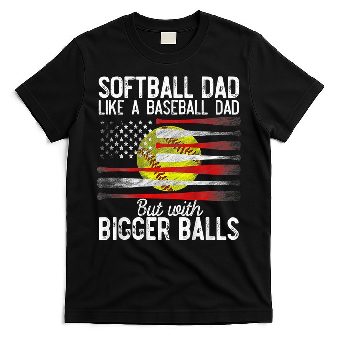 Vintage Softball Dad Like A Baseball Dad US Flag Fathers Day T-Shirt