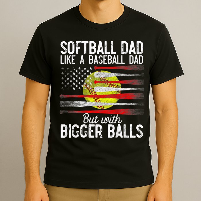 Vintage Softball Dad Like A Baseball Dad US Flag Fathers Day T-Shirt