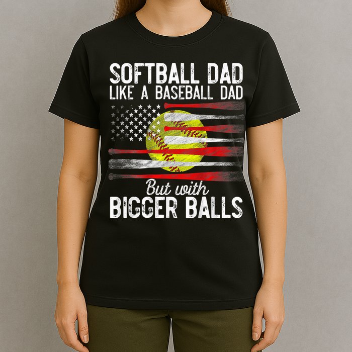 Vintage Softball Dad Like A Baseball Dad US Flag Fathers Day T-Shirt
