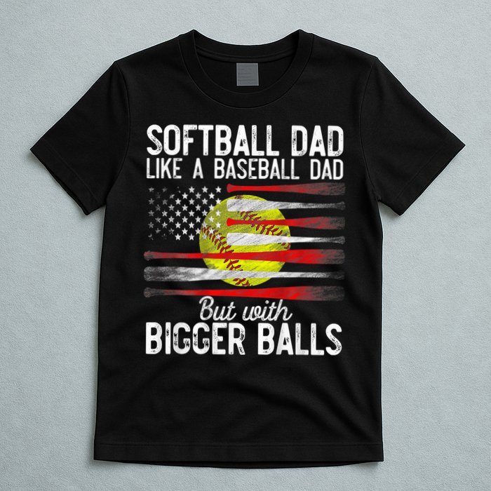 Vintage Softball Dad Like A Baseball Dad US Flag Fathers Day T-Shirt