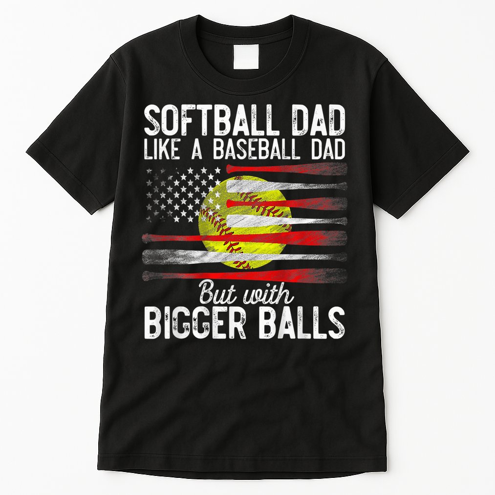 Vintage Softball Dad Like A Baseball Dad US Flag Fathers Day Tall T-Shirt