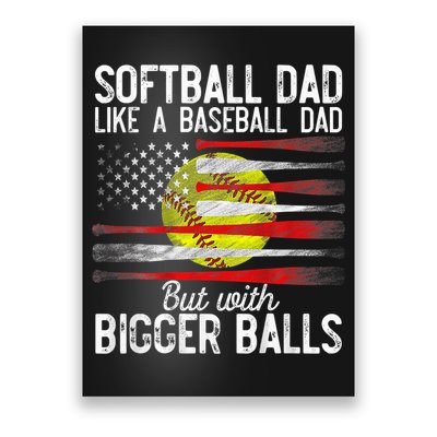 Vintage Softball Dad Like A Baseball Dad US Flag Fathers Day Poster