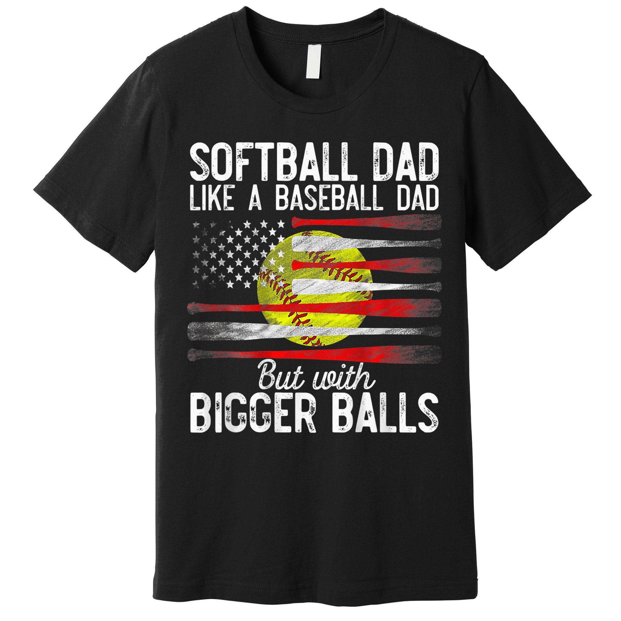 Vintage Softball Dad Like A Baseball Dad US Flag Fathers Day Premium T-Shirt