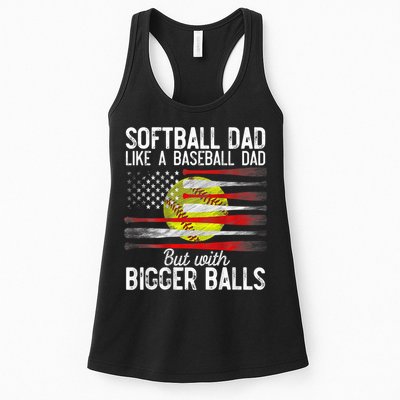 Vintage Softball Dad Like A Baseball Dad US Flag Fathers Day Womens Tank Top