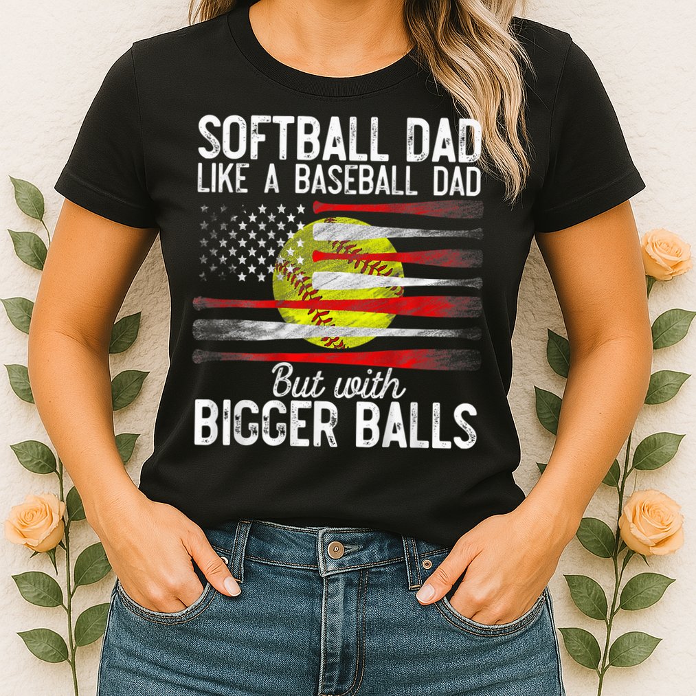 Vintage Softball Dad Like A Baseball Dad US Flag Fathers Day Womens T-Shirt