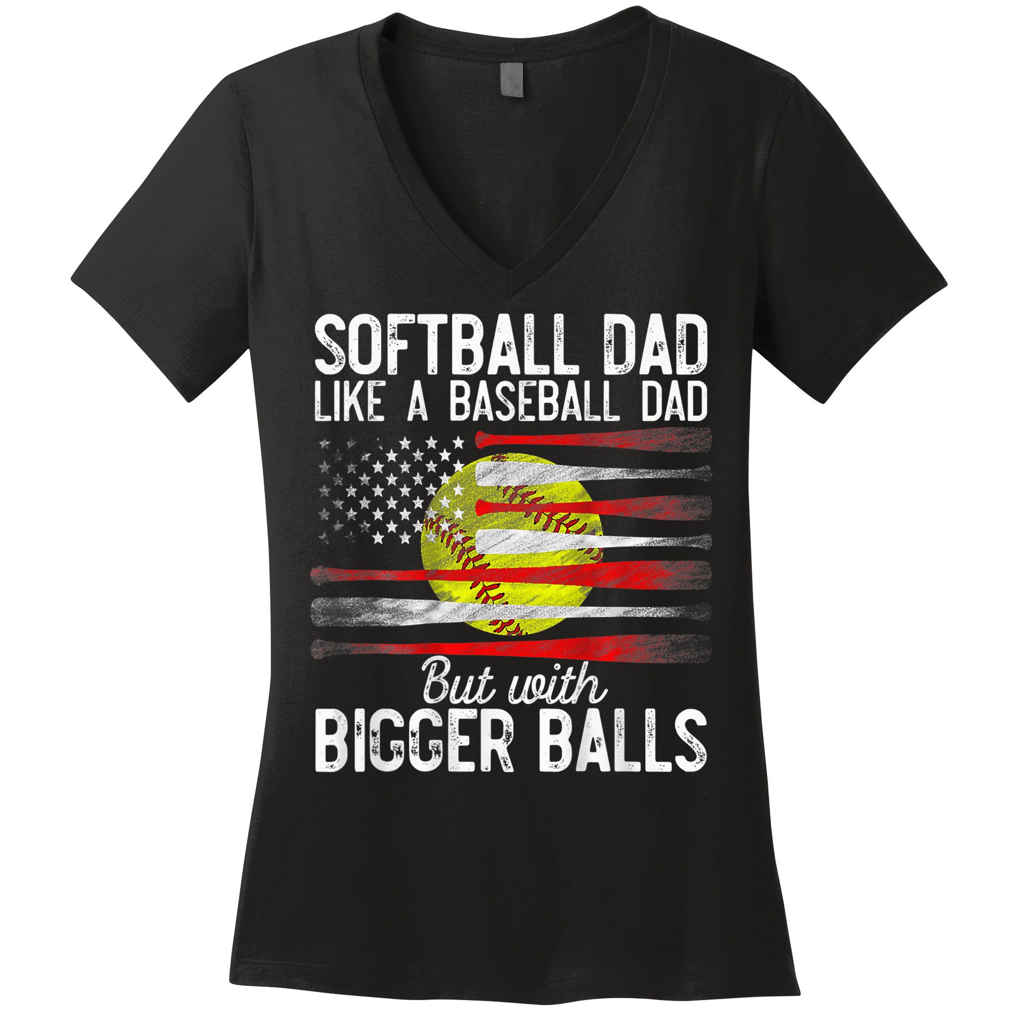 Vintage Softball Dad Like A Baseball Dad US Flag Fathers Day Women's V-Neck T-Shirt