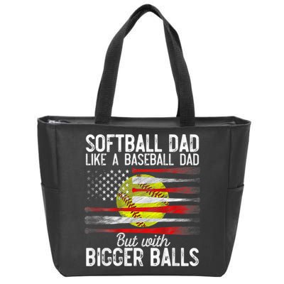 Vintage Softball Dad Like A Baseball Dad US Flag Fathers Day Zip Tote Bag