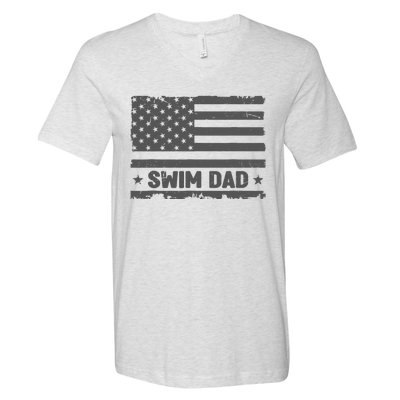 Vintage Swim Dad America US Flag Patriot Funny Gift V-Neck T-Shirt