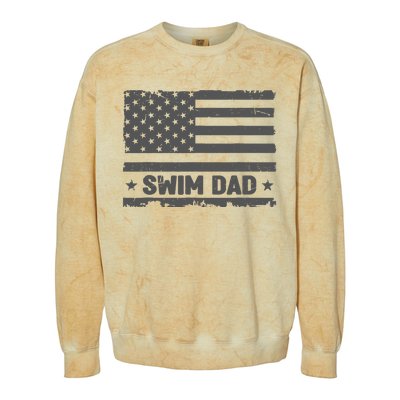 Vintage Swim Dad America US Flag Patriot Funny Gift Colorblast Crewneck Sweatshirt