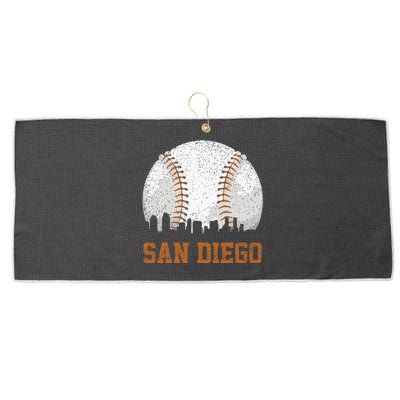 Vintage San Diego Cityscape Baseball Lover Player And Fans Large Microfiber Waffle Golf Towel