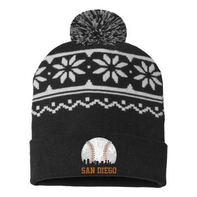 Vintage San Diego Cityscape Baseball Lover Player And Fans USA-Made Snowflake Beanie