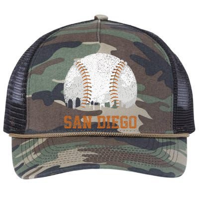 Vintage San Diego Cityscape Baseball Lover Player And Fans Retro Rope Trucker Hat Cap