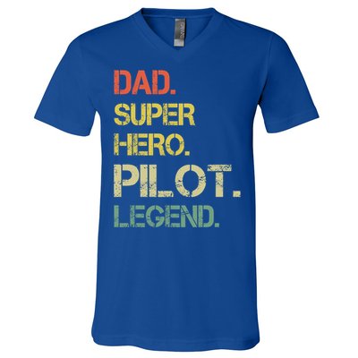 Vintage Style Dad Hero Pilot Legend Fathers Day Gift V-Neck T-Shirt