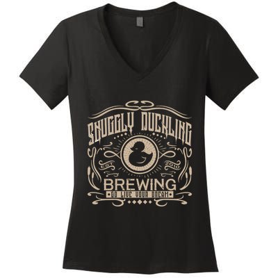 Vintage Snuggly Duckling Brewing Tangled Inspired Women's V-Neck T-Shirt