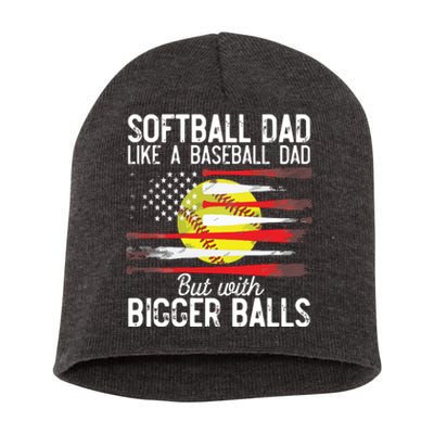 Vintage Softball Dad Like A Baseball Dad US Flag Fathers Day Short Acrylic Beanie